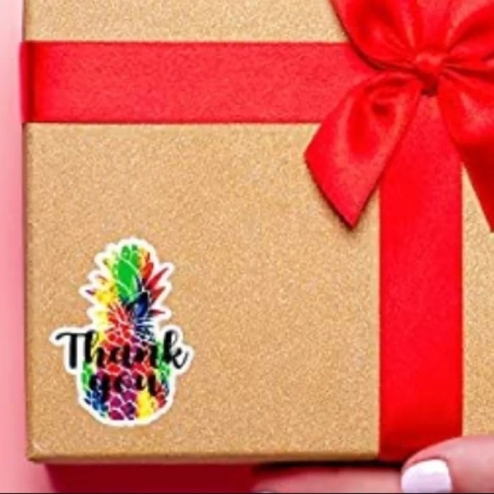 BACK IN STOCK!🍍50 Thank you Rainbow Pineapple Stickers